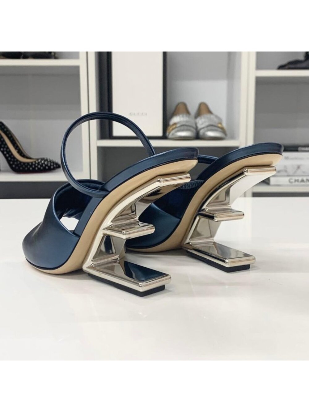 Fendi First Leather Metal Heel Strap Sandals - Picture 5 of 10